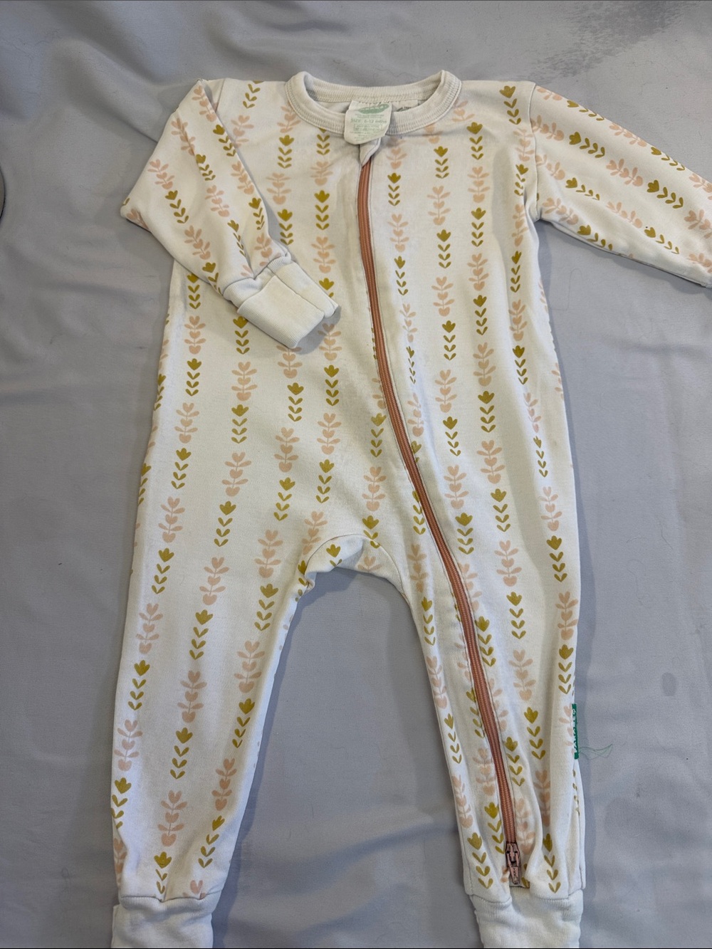 Parade - Cream Zip Footie Pajamas with Pink & Mustard Floral Rows